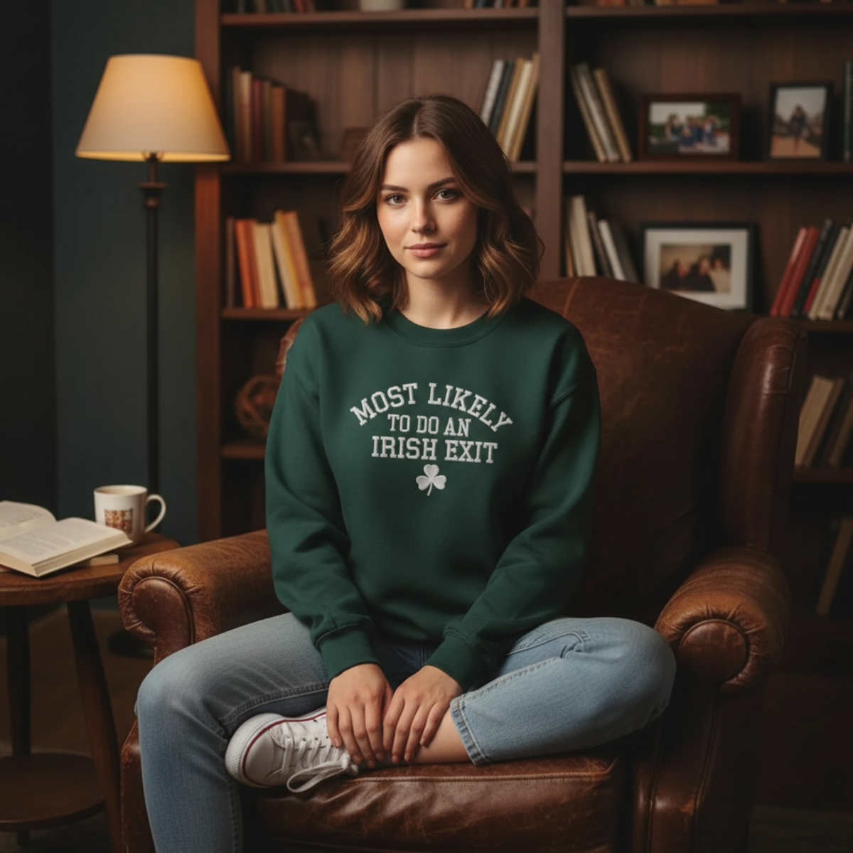 "Most Likely To Do An Irish Exit" Embroidered-Style Sweatshirt